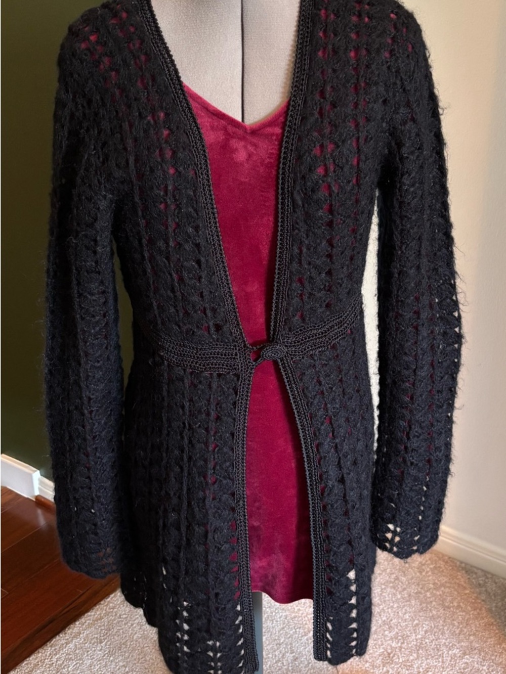 Black Open-Knit Women's Sweater Cardigan